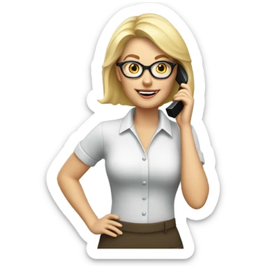 Blonde lady realtor talking on cell phone wearing glasses  sticker