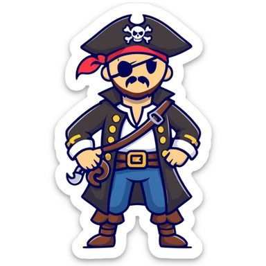 fierce pirate captain with hook hand sticker