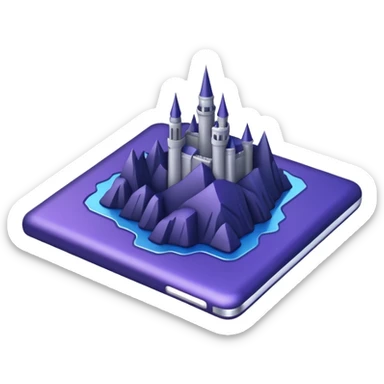 Landmark icon above the map. Colors: dark purple, dark blue, black, silver. sticker