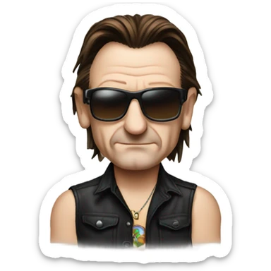 bono wearing a shirt written on world peace  sticker