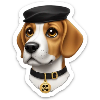 beagle with black collar and skull medallion  sticker