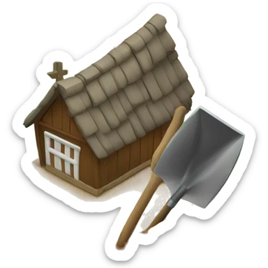 2 shovels in a cross infront of a hut emoji sticker