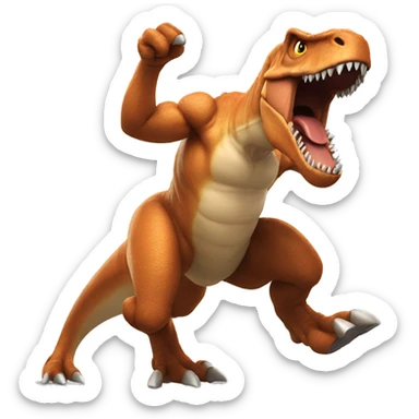 running t-rex with muscular arms  sticker