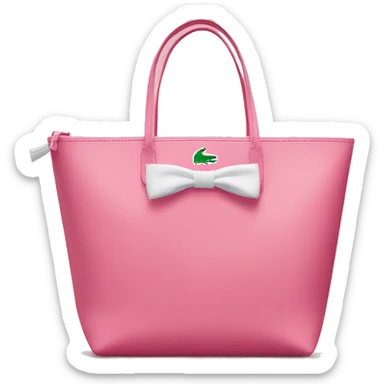 pink lacoste tote bag with one white bow on left side of the bag  sticker