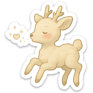 vanilla cloud doe with rosy cheeks, floating in the air, blowing a sparkling kiss, soft ghibli style sticker