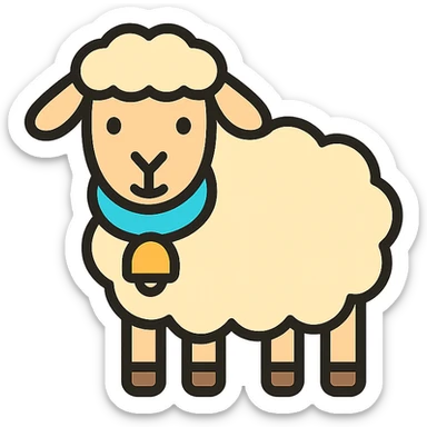 a sheep with a collar, color outline icon style sticker