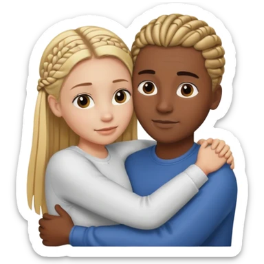 blonde girl with straight hair and medium toned guy with darn brown cornrows hair hugging sticker