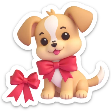 chibi puppy with a big ribbon sticker