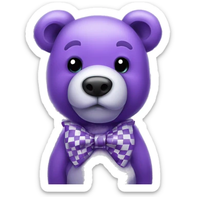 purple teddy bear with a checkered bow on hks neck giving kisses sticker