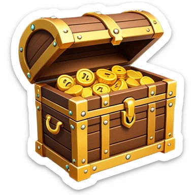Clash of Clans aesthetic: Cinematic Playful Pixel 3D Treasure Chest Portrait Emoji, rendered in a 3D vector-style similar to standard emojis with minimal shading and bold, simplified shapes. A compact, distinct form with signature details, softly glowing with a pixelated adventure charm. Simplified yet unmistakably iconic, highly detailed and consistent, glowing with a soft radiance and high shine. Stylized with a touch of classic pixel-art charm and a soft glowing outline, capturing the essence of a beloved gaming relic with a friendly, playful manner! sticker