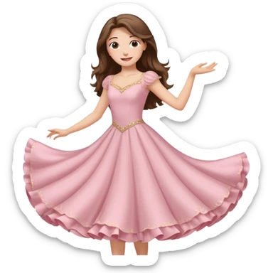 happy white long brunette hair girl with hazel eyes in light pink ballroom dancing sticker