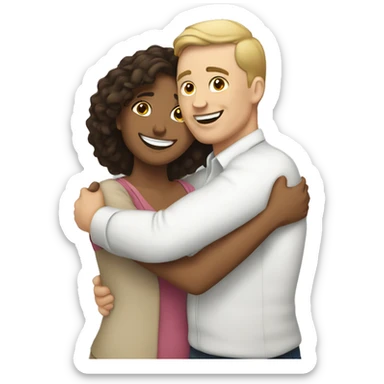 White man an hispanic woman hug each other sticker