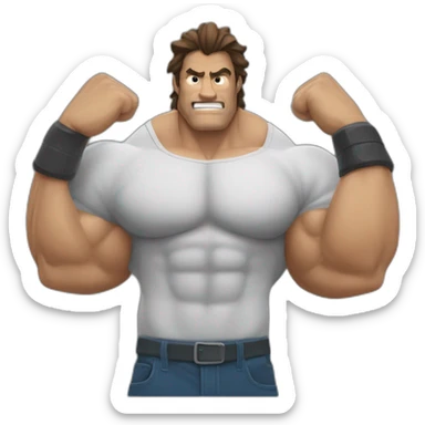 musclé-au-cheveux-bruns-double-biceps-tête-requin-démon sticker