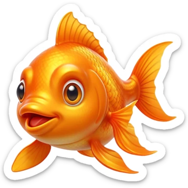 Cinematic Comical Orange Goldfish Portrait Emoji, Head tilted dramatically with an exaggeratedly amused expression, featuring a striking, glossy orange body with lively, fluttering fins, wide, expressive golden eyes filled with playful disbelief, Simplified yet hilariously expressive features, highly detailed, glowing with a slightly sassy glow, high shine, dramatic yet playful, stylized with an air of cheeky mischief, bright and endearing, soft glowing outline, capturing the essence of a spirited and over-the-top goldfish, so meme-worthy it feels like it could side-eye its way into internet fame instantly! sticker
