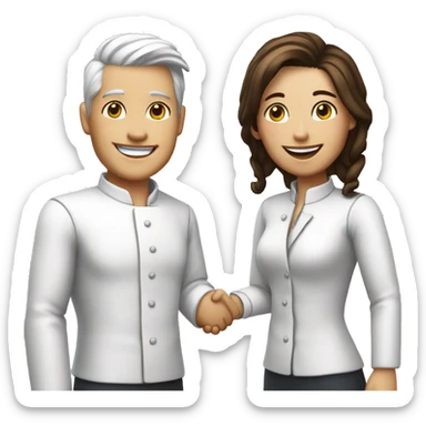 restaurant owner with white skin, and blogger with white skin, shaking hands in great detail sticker