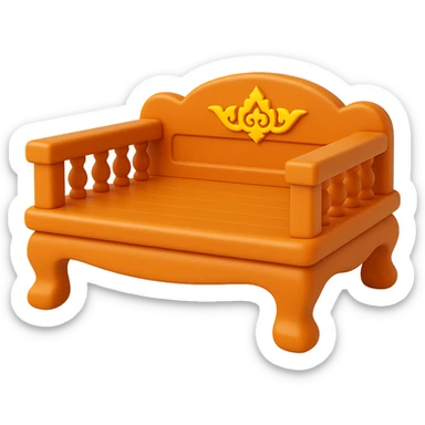 Make the wooden bed longer horizontally (left to right) in the style of 3D emoji, keeping the transparent background and preserving all Thai art details. The style should reflect the 3D emoji look with depth and shading typical of Microsoft style 3D fluent emojis. sticker