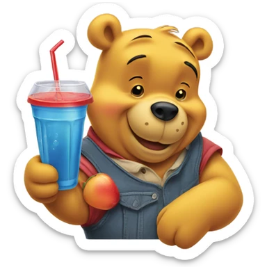 Winnie the Pooh with a drink sticker
