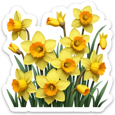 Bright yellow daffodils in full bloom with delicate brown butterflies fluttering around. Warm sunlight enhances the earthy and golden hues, creating a cozy, vintage feel. sticker