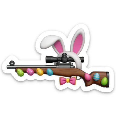 easter theme sniper rifle like with bunny ears and eggs and pink and a tie bow sticker