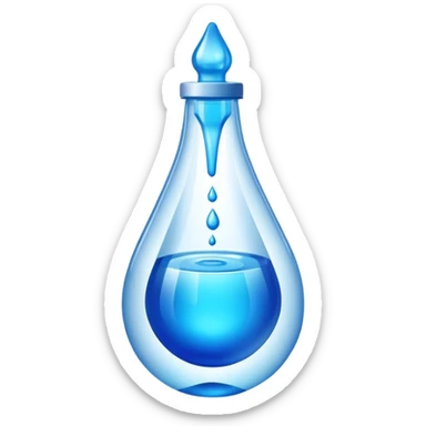 "Abstract logo symbol representing plastic blow molding, a drop of blue liquid plastic transforming into a solid bottle shape, futuristic, metallic texture, blue and silver gradient, white background, high definition app icon." sticker