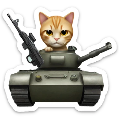 Cat with gun and helmet in a tank sticker