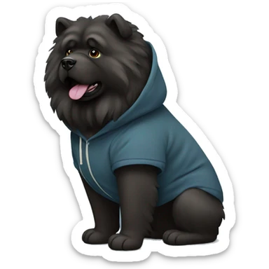 A black chow chow dog wearing a hoodie sticker
