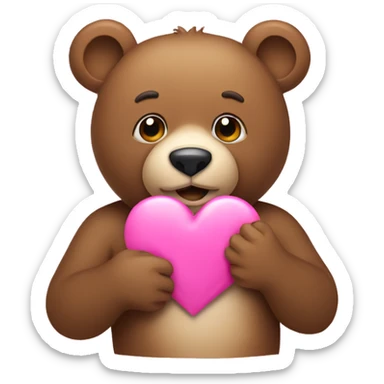 A bear holding a pink heart sticker
