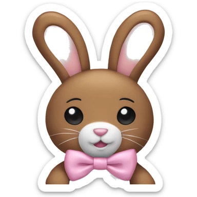 Pastel brown stuffed animal plushie with pastel pink ribbon on one of the bunnies ears sticker