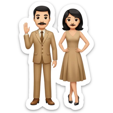 Man in high heels light brown dress with black hair and mustache  sticker