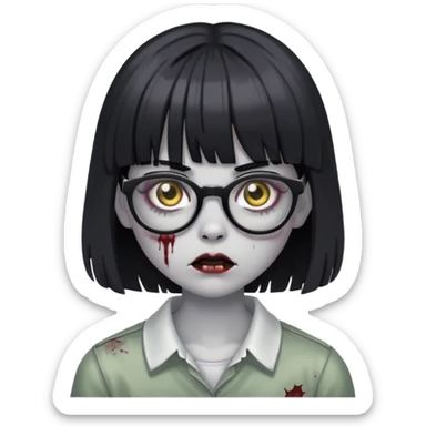 girl zombie with black hair with bangs and glasses sticker