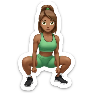 Beautiful woman with light brown shoulder length hair popping a squat without any weights. Make her with a little lighter, brown hair and green eyes sticker