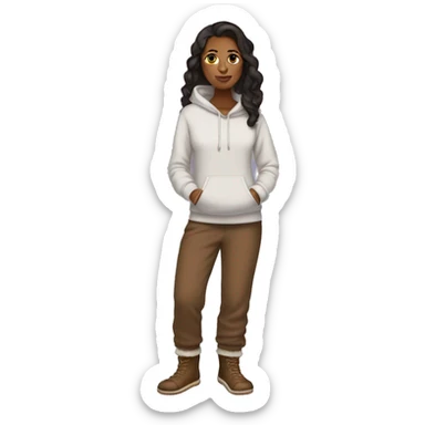 Brown woman wearing sweatpants, hoodie and Ugg slippers not boots sticker