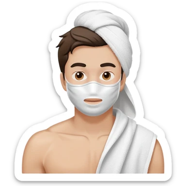 Has a un hombre con una toalla aplicándose una mascarilla blanca  sticker