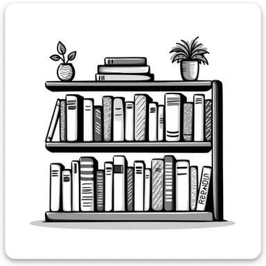 hand-drawn bookshelf with row of books of different sizes and colors sticker