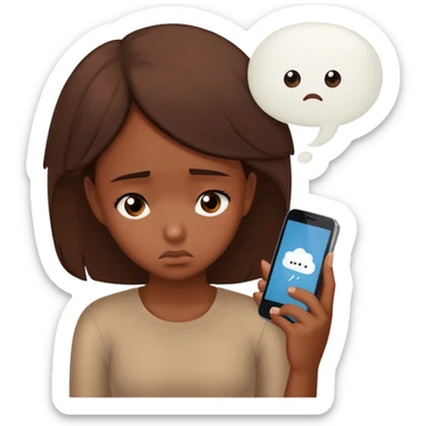 girl very sad looking at her phone with a thought bubble with the words “noah” in it sticker
