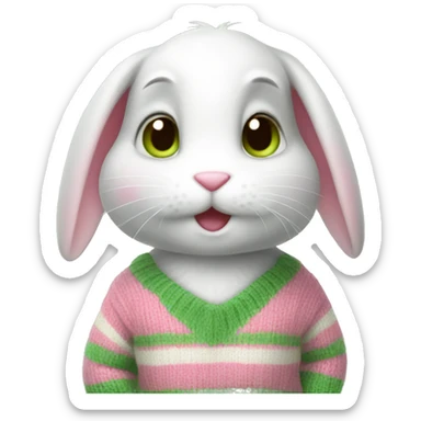 Cute Rabbit with pink and green stripe sweater sticker
