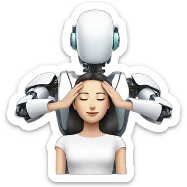 Person getting head massage from robot sticker