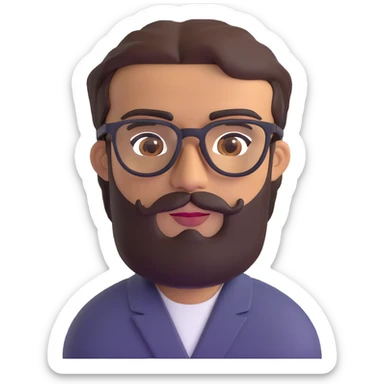middle eastern man with medium length beard, unibrow, tan skin, brown eyes, wearing stylish glasses sticker