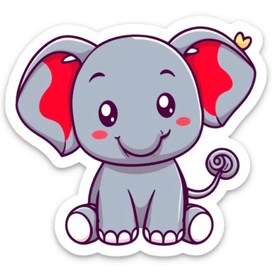 cute red elephant, big eyes, friendly smile, round and simple, wearing a stars-and-stripes top hat, cartoon sticker style sticker