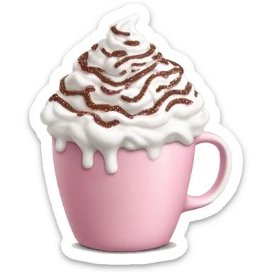 pink white cup of hot chocolate with whipped cream and brown sprinkles sticker