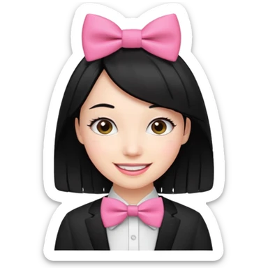 realistic black hair woman with pink bowtie sticker