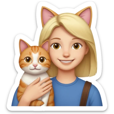 person with cat on their shoulder sticker