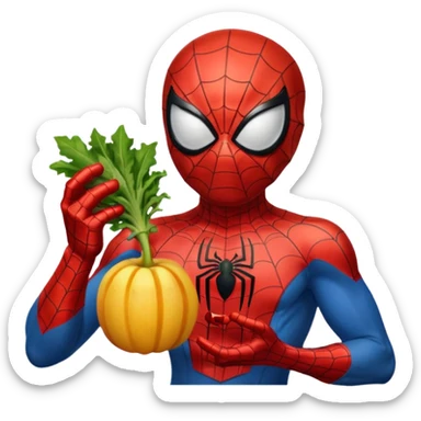 emoji de spiderman comiendo frutas y verduras sticker