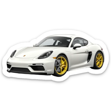 Matte White colored exterior 2024 Porsche 718 Cayman GTS 4.0 with "yellow ceramic brake calipers" only and dark silver anthracite rims sticker