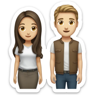 brown haired asian girl with straight hair and brown haired white guy with wavy hair sticker