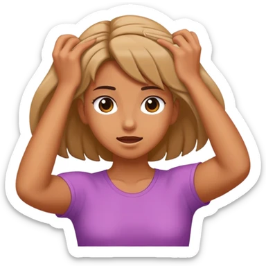 A girl pulling her hair sticker