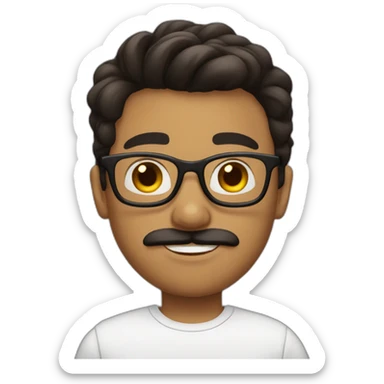 Boy with blsck hair glasses little dark brown mustache and shaved dark brownbeard sticker