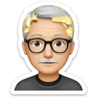 man 60 short grey hair, brown eyes small black rectangle glasses  sticker