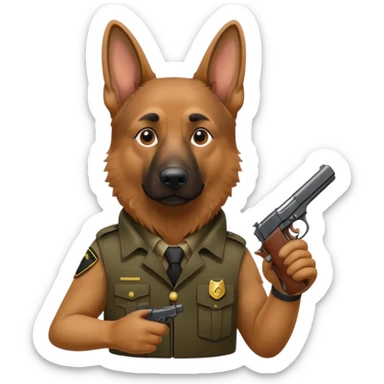 German shepherd with a pistol  sticker