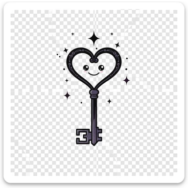 goth heart key, cute, expressive, minimal, transparent background sticker